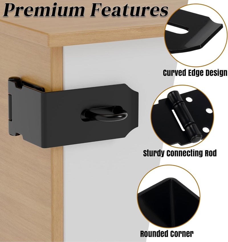 KIMIWISE 5 Inch Door Hasp Latch, 90° Right Angle Heavy Duty Stainless Steel Padlock Latch, Extra Thick Door Lock Hasp, Suitable for Cabinets, Drawers, Wooden Boxes, and Bookcases, Black, 1 Pack - Image 3
